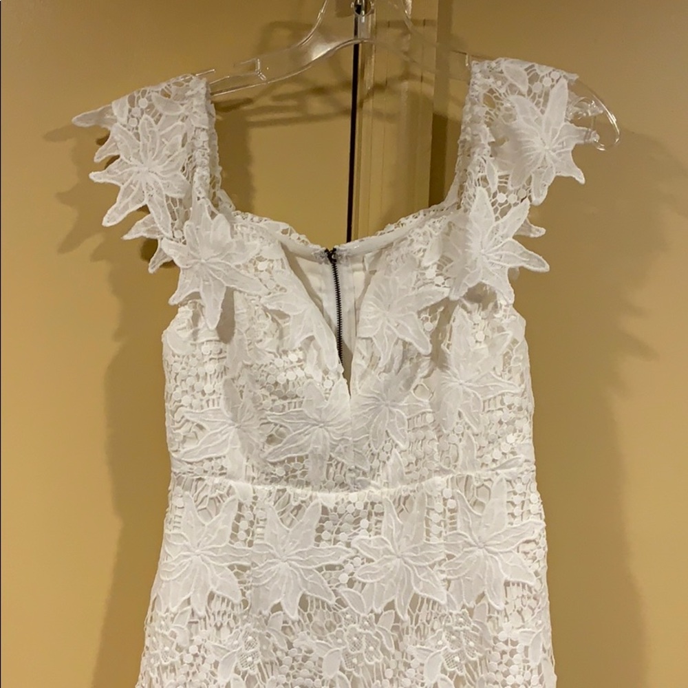 Lace Mini White Dress with Off the Shoulder - Picture 2 of 5